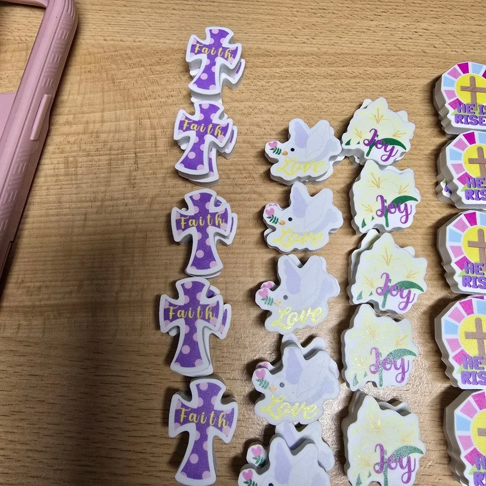 Religious Easter Eraser Set Faith Hope Joy Jesus Lives He Is Risen Bulk 30pc